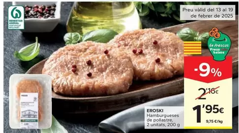 Oferta de Eroski - Hamburgueses De Pollastre por 1,95€ en Caprabo