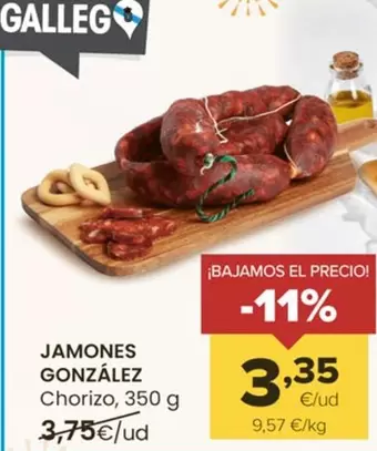 Oferta de Jamones González - Chorizo por 3,35€ en Autoservicios Familia