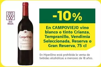 Oferta de Campoviejo - En Vino Blanco O Tinto Crianza, Tempranillo, Vendimia Seleccionada, Reserva O Gran Reserva en HiperDino