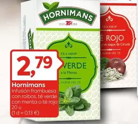 Oferta de Hornimans - Infusion Frambuesa Con Rolbos, Té Verde Con Menta O Te Rojo por 2,79€ en Suma Supermercados