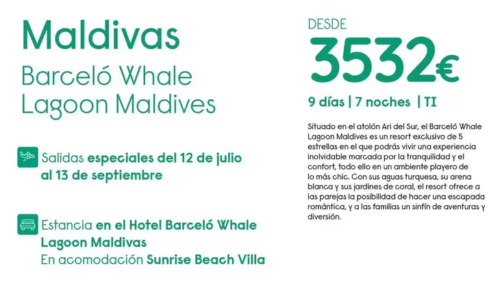 Oferta de Confort - Maldivas por 3532€ en Travelplan