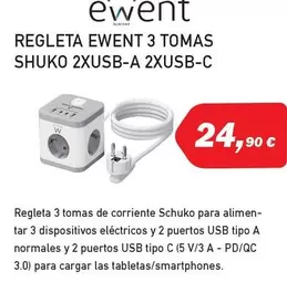 Oferta de Ewent - Regleta Ewent 3 Tomas Shuko por 24,9€ en Microsshop