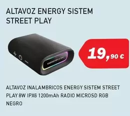 Oferta de Energy Sistem - Altavoz  Street Play por 19,9€ en Microsshop