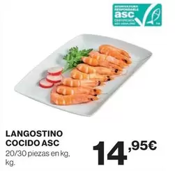 Oferta de Langostino Cocido Asc por 14,95€ en Hipercor