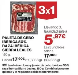 Oferta de Paleta De Cebo Ibérica 50% Raza Ibérica Sierra por 17,9€ en Hipercor