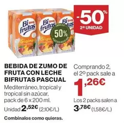 Oferta de Bifrutas - Bebida De Zumo De Fruta Con Leche por 2,52€ en Hipercor