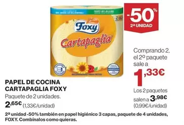 Oferta de Foxy - Papel De Cocina Cartapaglia por 2,65€ en Hipercor