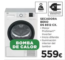 Oferta de Beko - Secadora Ds 8512 Cx por 559€ en Hipercor