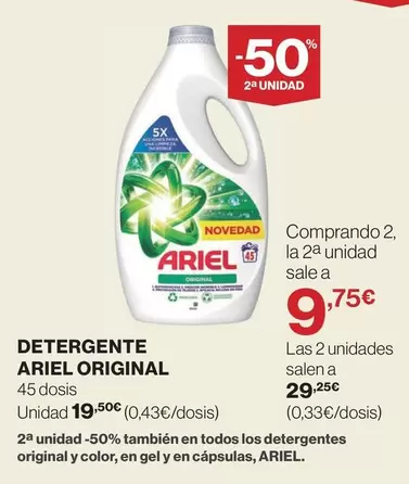 Oferta de Ariel - Detergente Original por 19,5€ en Supercor