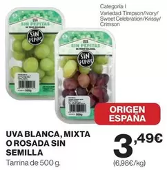 Oferta de Uva Blanca, Mixta O Rosada Sin Semilla por 3,49€ en Supercor