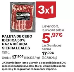 Oferta de Sierra Leales - Paleta De Cebo Ibérica 50% Raza Ibérica por 17,9€ en Supercor