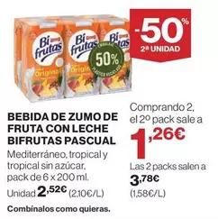 Oferta de Pascual - Bebida De Zumo De Fruta Con Leche Bifrutas por 2,52€ en Supercor