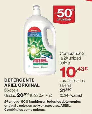 Oferta de Ariel - Detergente Original por 20,85€ en Supercor