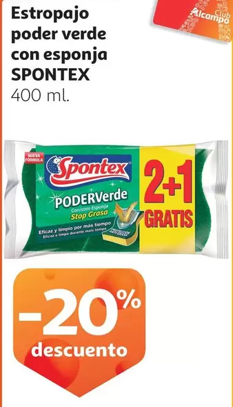 Oferta de Spontex - Estropajo poder verde con esponja en Alcampo