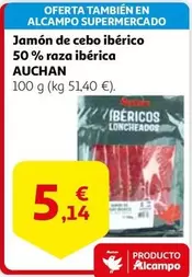 Oferta de Auchan - Jamon De Cebo Iberico 50% Raza Iberica por 5,14€ en Alcampo