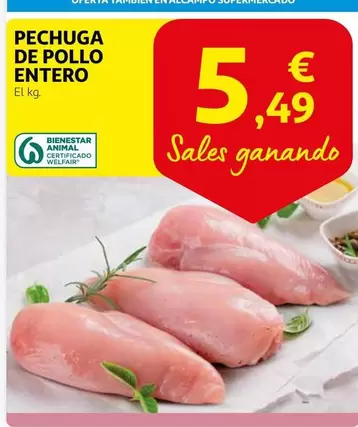 Oferta de Pechuga De Pollo Entero por 5,49€ en Alcampo