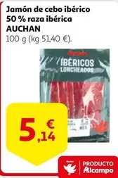 Oferta de Auchan - Jamón De Cebo Ibérico 50% Raza Ibérica por 5,14€ en Alcampo