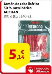 Oferta de Auchan - Jamón De Cebo Ibérico 50% Raza Ibérica por 5,14€ en Alcampo