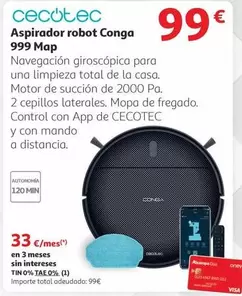 Oferta de Cecotec - Aspirador Robot Conga 999 Map por 99€ en Alcampo