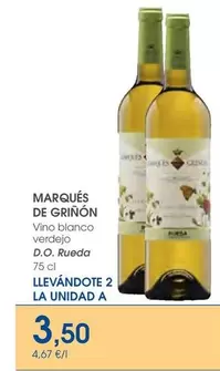 Oferta de Marqués de Griñon - Vino Blanco Verdejo D.o. Rueda por 3,5€ en Supermercados Plaza