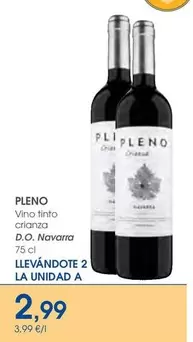 Oferta de Pleno - Vino Tinto Crianza D.o. Navarra por 2,99€ en Supermercados Plaza