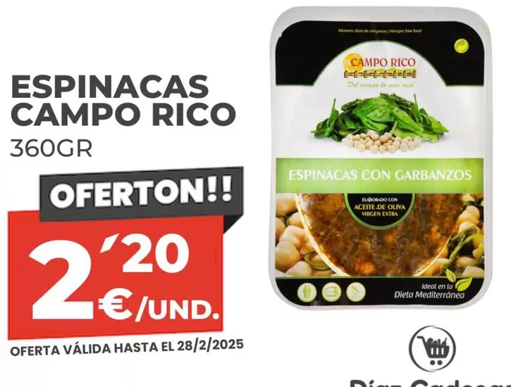 Oferta de Campo Rico - Espinacas por 2,2€ en Díaz Cadenas