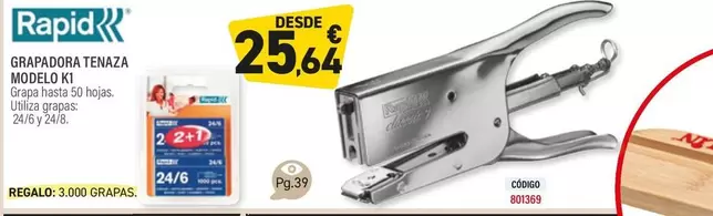 Oferta de Rapid - Grapadora Tenaza Modelo K1 por 25,64€ en Carlin