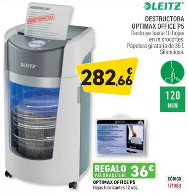 Oferta de Leitz - Destructora Optimax Office P5 por 282,66€ en Carlin