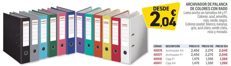 Oferta de Archivador De Palanca De Colores Con Rado por 2,04€ en Carlin
