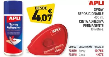 Oferta de Apli - Reposicionable Cinta Adhesiva Permanente por 4,07€ en Carlin