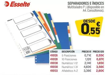 Oferta de Esselte - Separadores E Indices por 0,55€ en Carlin