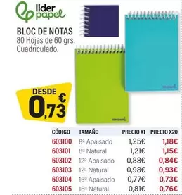 Oferta de Que's Lider - Bloc De Notas por 0,73€ en Carlin