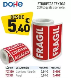 Oferta de Dohe - Etiquetas Textos por 5,4€ en Carlin