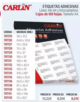 Oferta de Carlin - Etiquetas Adhesivas por 8,21€ en Carlin
