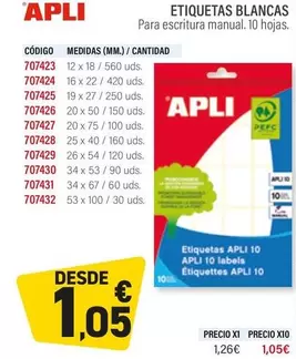 Oferta de Apli - Etiquetas Blancas por 1,05€ en Carlin