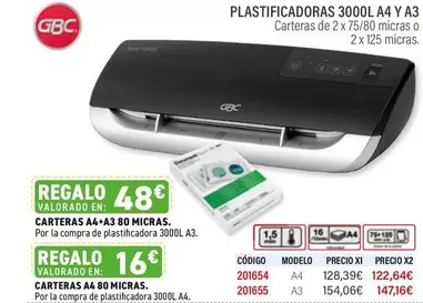 Oferta de Plastificadoras 3000l A4 Y A3 por 16€ en Carlin