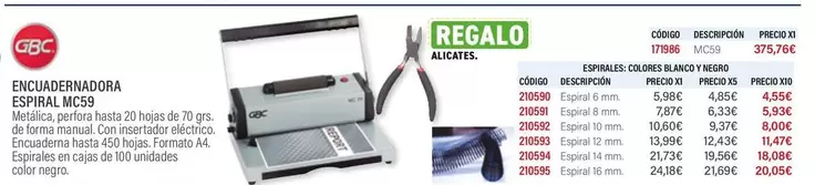 Oferta de Gbc - Encuadernadora Espiral MS59 por 375,76€ en Carlin