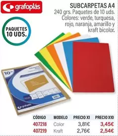Oferta de Grafoplas - Subcarpetas A4 por 3,81€ en Carlin
