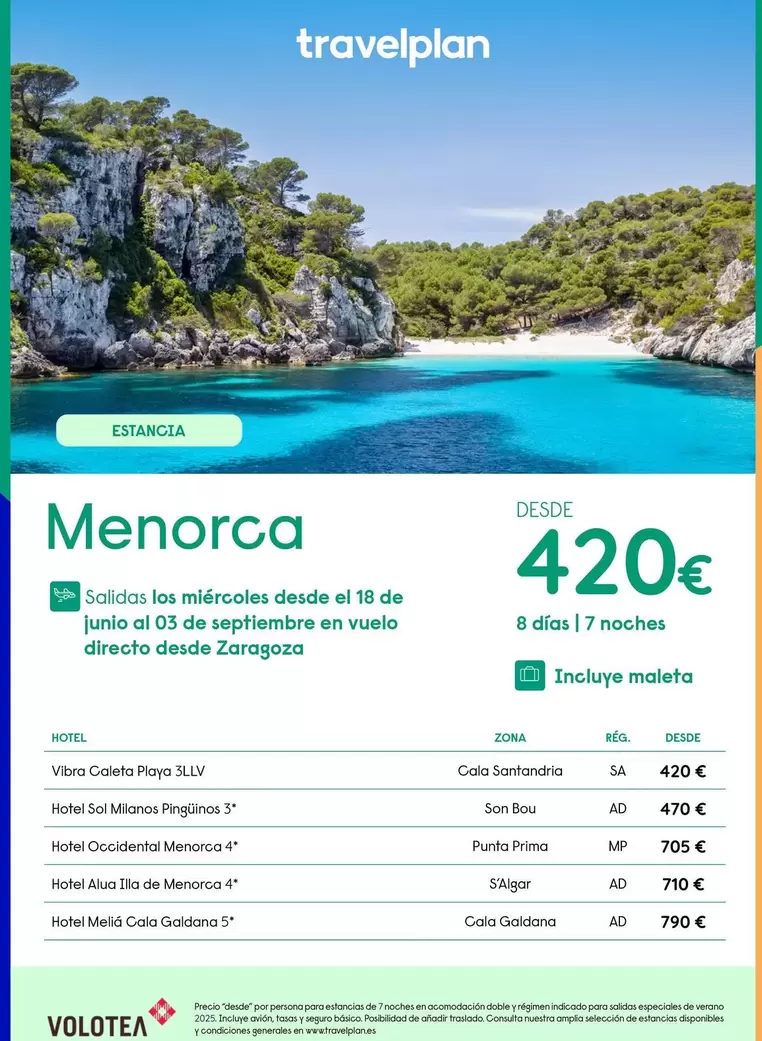 Oferta de Travelplan - Menorca por 420€ en Travelplan