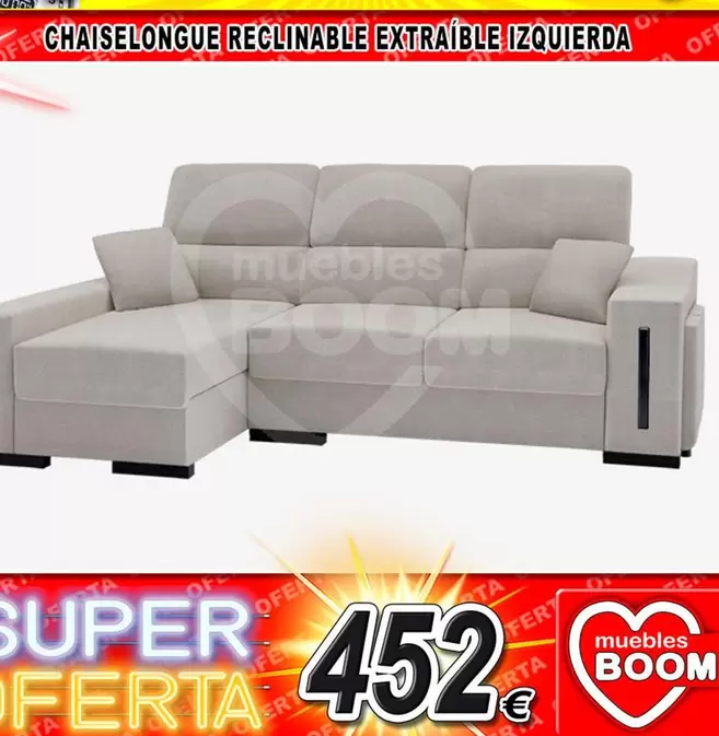 Oferta de Chaiselongue Reclinable Extraible Izquierda por 452€ en Muebles Boom