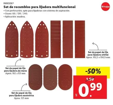 Oferta de Parkside - Set De Recambios Para Lijadora Multifuncional por 0,99€ en FACTORI discount