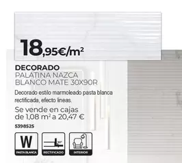 Oferta de Blanco - Decorado Palatina Naza  Mate por 18,95€ en BigMat