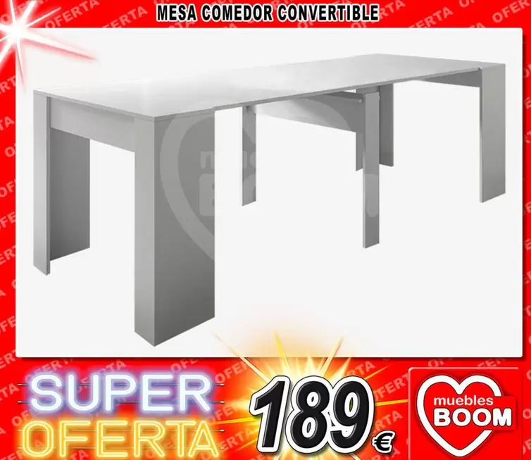 Oferta de Mesa Comedor Convertible por 189€ en Muebles Boom