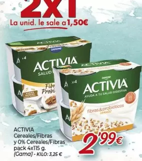 Oferta de Activia - Cereales/Fibras Y 0% Cereales/Fibras Pack 4x por 2,99€ en Alsara Supermercados