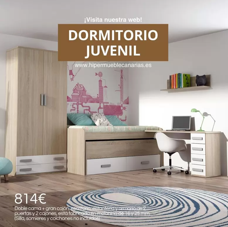 Oferta de Dormitorio Juvenil por 814€ en HiperMueble Canarias