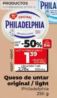 Oferta de Philadelphia - Queso De Untar Original/Light por 2,78€ en Dia