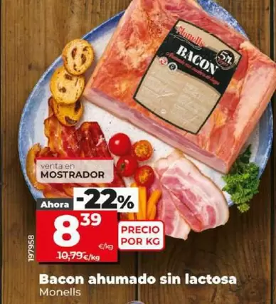 Oferta de Monells - Bacon Ahumado Sin Lactosa por 8,39€ en Dia