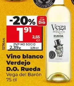 Oferta de Vega Del Barón - Vino Blanco Verdejo D.O. Rueda por 1,91€ en Dia