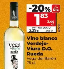 Oferta de Vega Del Barón - Vino Blanco Verdejo-Viura D.O. Rueda por 1,83€ en Dia