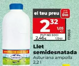 Oferta de Asturiana - Leche Semidesnatada por 2,32€ en Dia